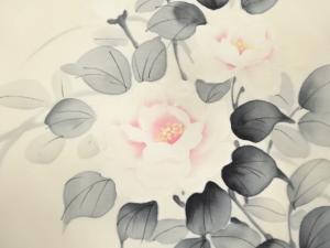 アンティーク　塩瀬　手描き　薔薇模様　名古屋帯